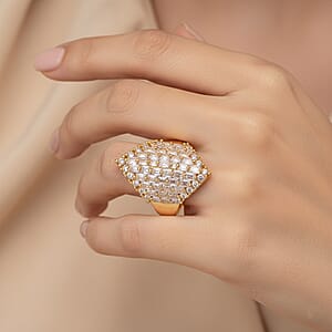 Simulated Diamond Statement Ring in Goldtone (Size 6.0)