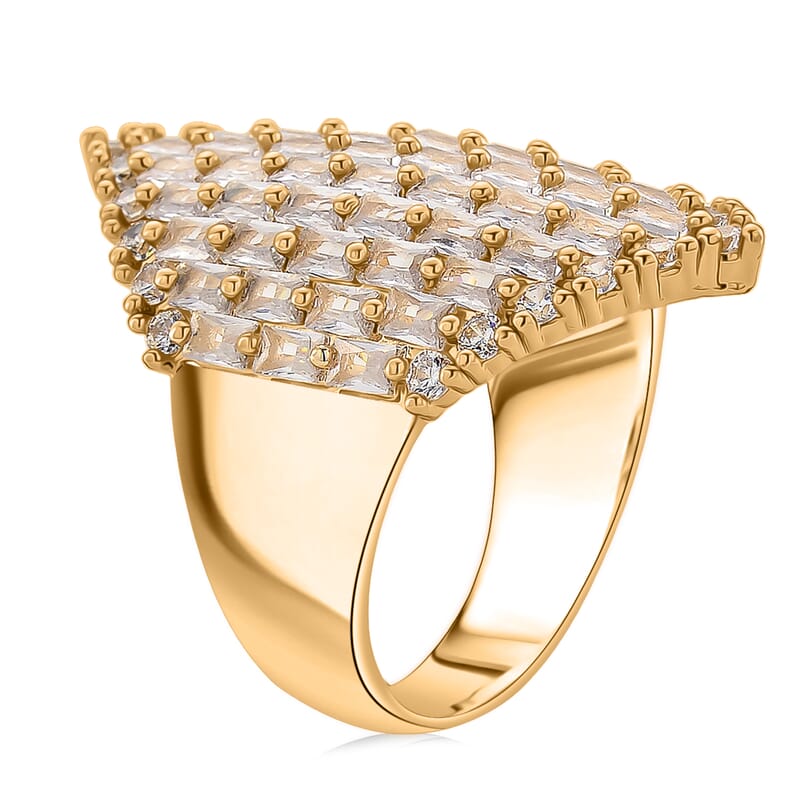 Simulated Diamond Statement Ring in Goldtone (Size 7.0)
