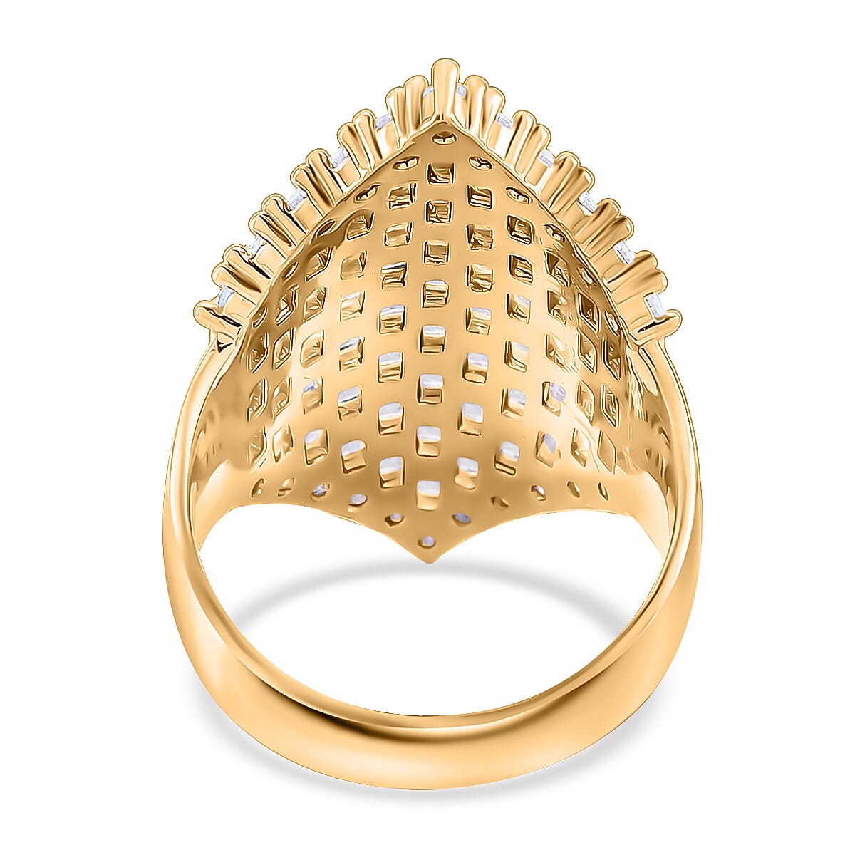 Simulated Diamond Statement Ring in Goldtone (Size 7.0)