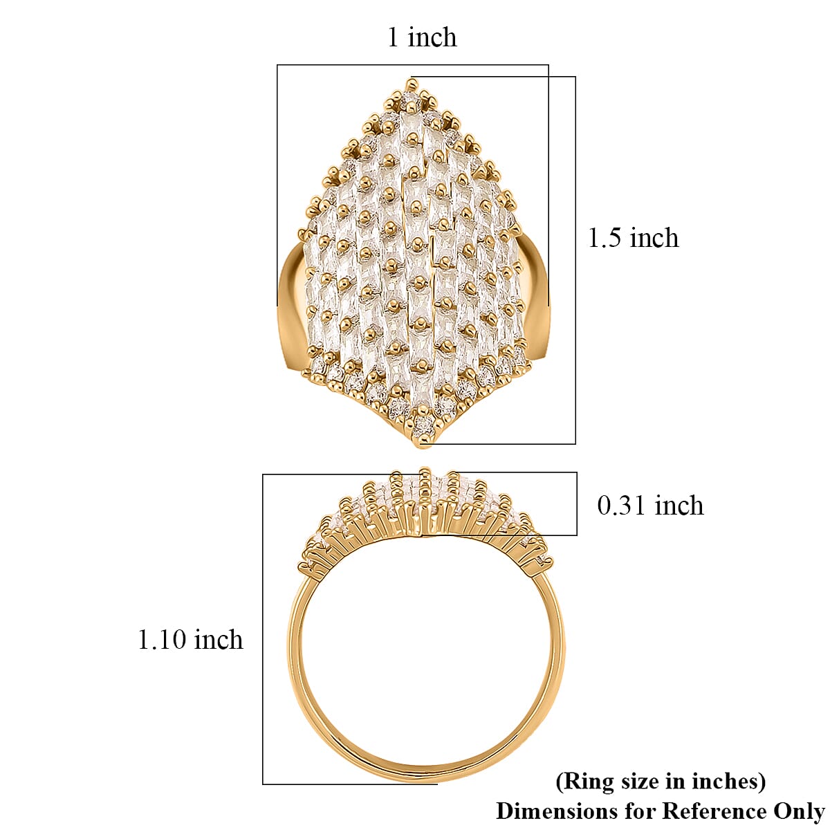 Simulated Diamond Statement Ring in Goldtone (Size 7.0)