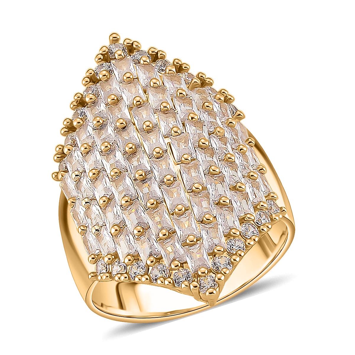 Simulated Diamond Statement Ring in Goldtone (Size 9.0)