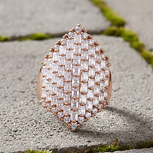 Simulated Diamond Statement Ring in Rosetone (Size 8.0)