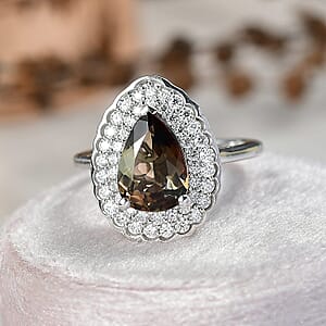 D'Joy Premium Jenipapo Andalusite and Moissanite 2.30 ctw Ring in Rhodium Over Sterling Silver (Size 6.0)