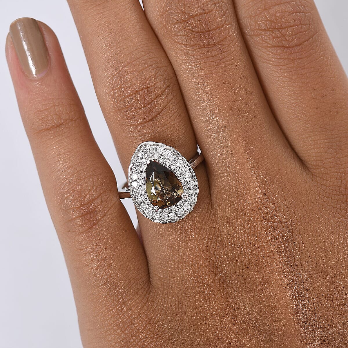 D'Joy Premium Jenipapo Andalusite and Moissanite 2.30 ctw Ring in Rhodium Over Sterling Silver (Size 6.0) image number 2