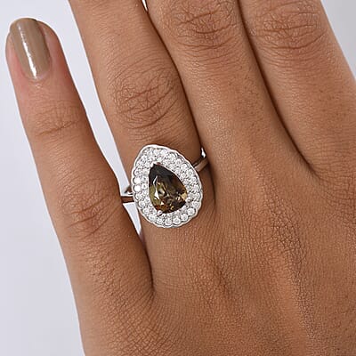 D'Joy Premium Jenipapo Andalusite and Moissanite 2.30 ctw Ring in Rhodium Over Sterling Silver (Size 7.0)