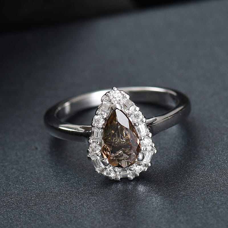D'Joy Premium Jenipapo Andalusite and Moissanite 2.20 ctw Ring in Rhodium Over Sterling Silver (Size 10.0)