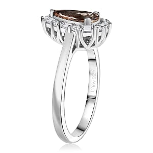 D'Joy Premium Jenipapo Andalusite and Moissanite 2.20 ctw Ring in Rhodium Over Sterling Silver (Size 10.0)