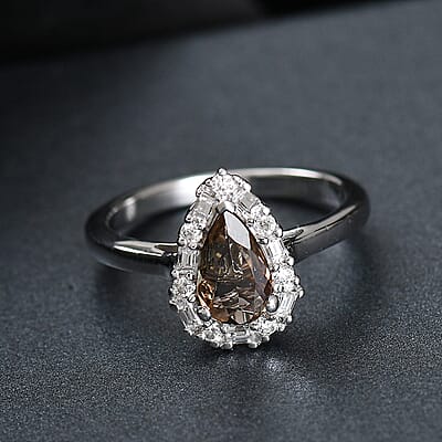 D'Joy Premium Jenipapo Andalusite and Moissanite 2.20 ctw Ring in Rhodium Over Sterling Silver (Size 6.0)