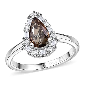 D'Joy Premium Jenipapo Andalusite and Moissanite 2.20 ctw Ring in Rhodium Over Sterling Silver (Size 7.0)