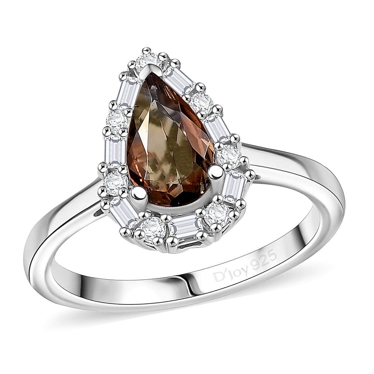 D'Joy Premium Jenipapo Andalusite, Moissanite Ring in Rhodium Over Sterling Silver (Size 10.0) 2.20 ctw