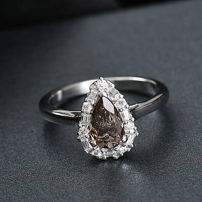 D'Joy Premium Jenipapo Andalusite and Moissanite 1.50 ctw Ring in Rhodium Over Sterling Silver (Size 8.0)