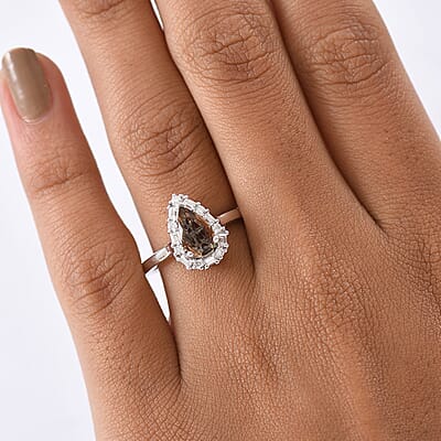 D'Joy Premium Jenipapo Andalusite and Moissanite 1.50 ctw Ring in Rhodium Over Sterling Silver (Size 8.0)