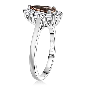 D'Joy Premium Jenipapo Andalusite and Moissanite 1.50 ctw Ring in Rhodium Over Sterling Silver (Size 8.0)