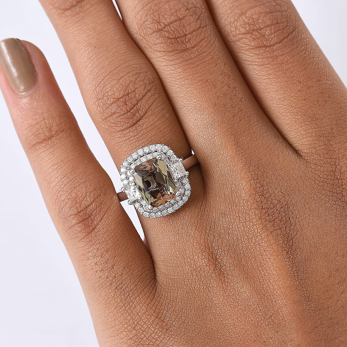 D'Joy Premium Jenipapo Andalusite, Moissanite Ring in Rhodium Over Sterling Silver (Size 10.0) 3.40 ctw image number 2