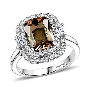 D'Joy Premium Jenipapo Andalusite and Moissanite 3.40 ctw Ring in Rhodium Over Sterling Silver (Size 6.0)