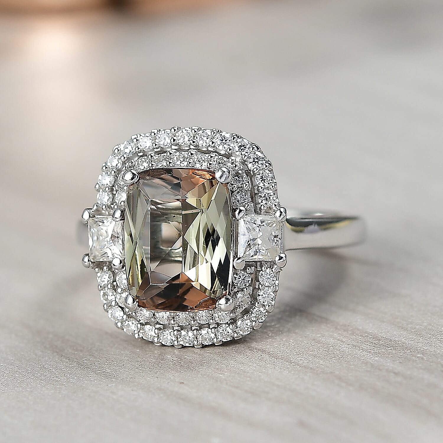 D'Joy Premium Jenipapo Andalusite and Moissanite 3.40 ctw Ring in Rhodium Over Sterling Silver (Size 6.0)