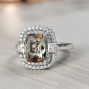 D'Joy Premium Jenipapo Andalusite and Moissanite 3.10 ctw Ring in Rhodium Over Sterling Silver (Size 7.0)