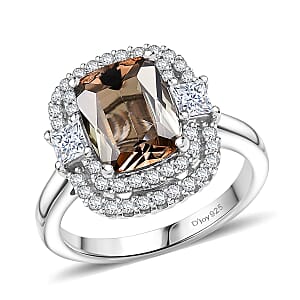 D'Joy Premium Jenipapo Andalusite and Moissanite 3.10 ctw Ring in Rhodium Over Sterling Silver (Size 8.0)