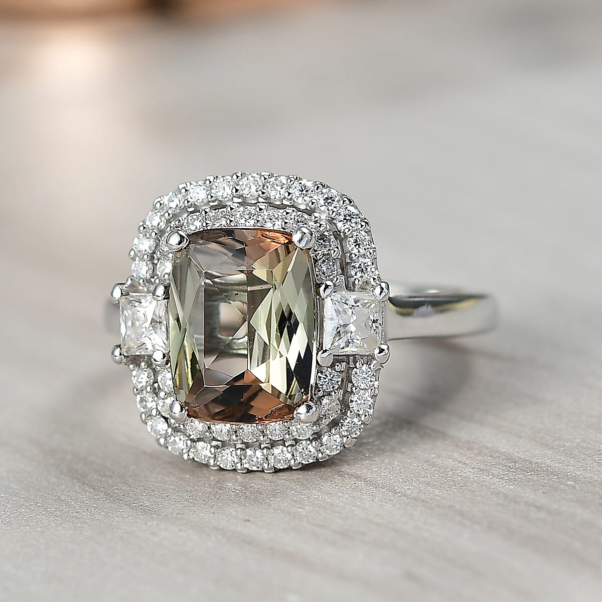 D'Joy Premium Jenipapo Andalusite and Moissanite 3.10 ctw Ring in Rhodium Over Sterling Silver (Size 8.0) image number 1