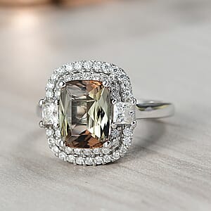 D'Joy Premium Jenipapo Andalusite and Moissanite 3.10 ctw Ring in Rhodium Over Sterling Silver (Size 8.0)