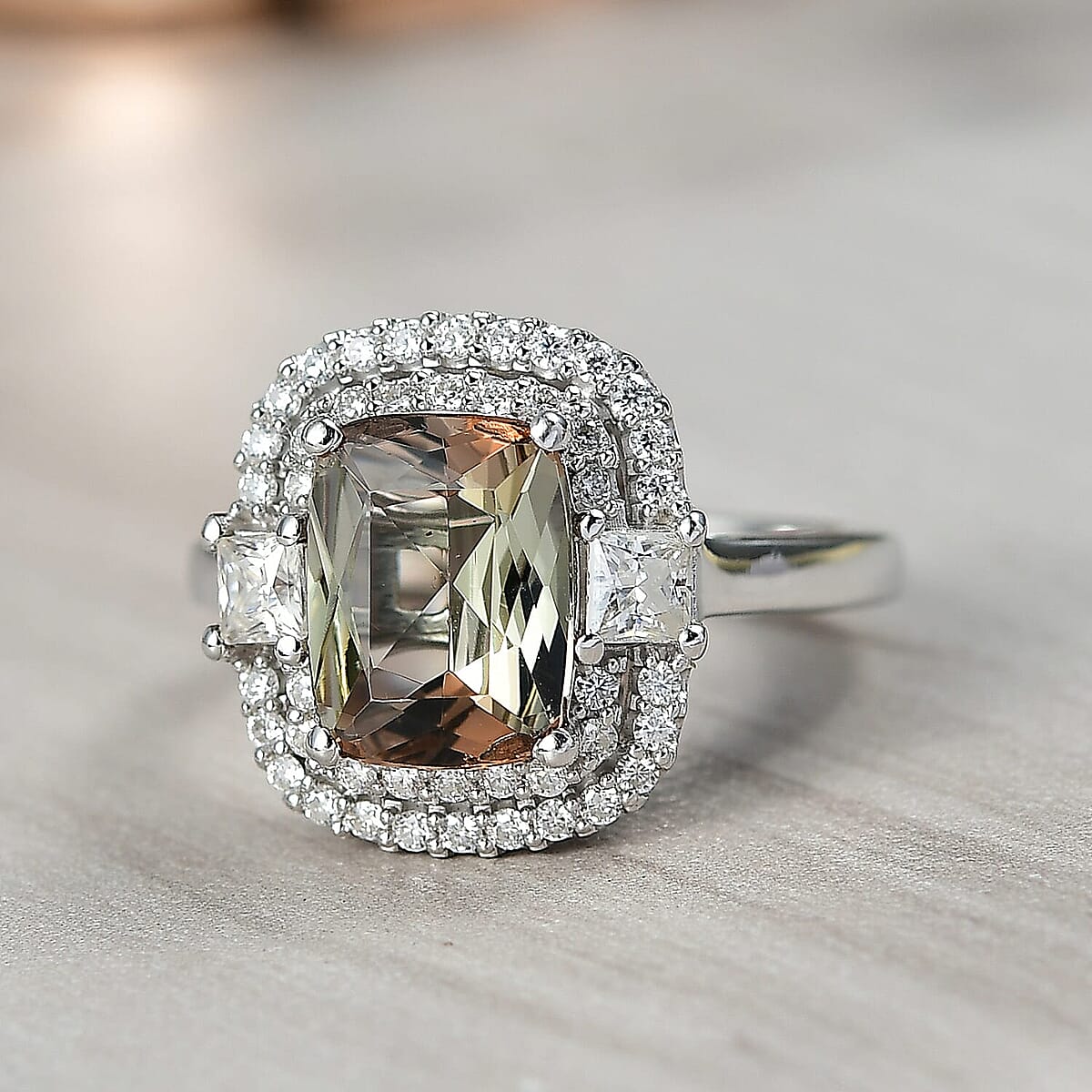 D'Joy Premium Jenipapo Andalusite and Moissanite 3.40 ctw Ring in Rhodium Over Sterling Silver (Size 9.0) image number 1
