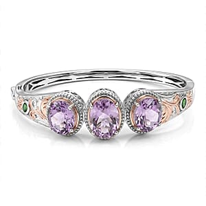 EverTrue Rose De France Amethyst and Chrome Diopside 14 ctw Bangle Bracelet in 18K RG Plated and Platinum Bond (6.50 In) 