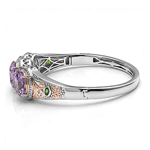 EverTrue Rose De France Amethyst and Chrome Diopside 14 ctw Bangle Bracelet in 18K RG Plated and Platinum Bond (6.50 In) 