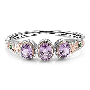 EverTrue Rose De France Amethyst and Chrome Diopside 14 ctw Regal Trinity Bangle Bracelet in 18K RG Plated and Platinum Bond (7.25 In)