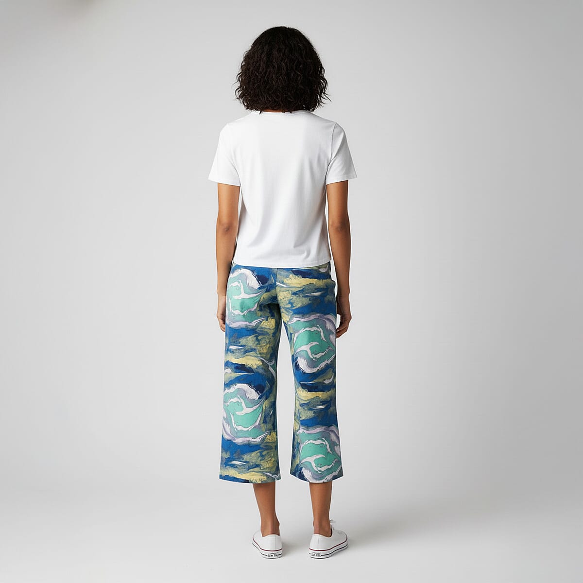 CLOSEOUT JONES NEW YORK Aqua Swirl Brushed Microfiber Stretch Wide Leg Crop Pant with Pockets - L image number 2