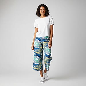 CLOSEOUT JONES NEW YORK Aqua Swirl Brushed Microfiber Stretch Wide Leg Crop Pant with Pockets - S