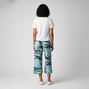 CLOSEOUT JONES NEW YORK Aqua Swirl Brushed Microfiber Stretch Wide Leg Crop Pant with Pockets - S