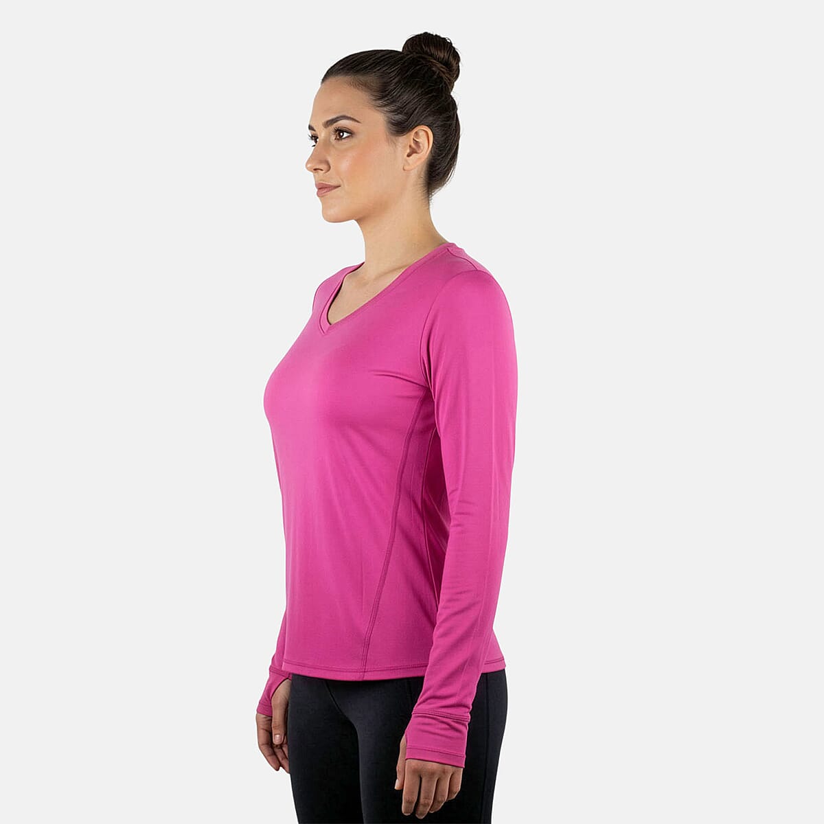 CLOSEOUT JONES NEW YORK Fuchsia Fitted Power Mesh Wicking Pullover Long Sleeve - L image number 2