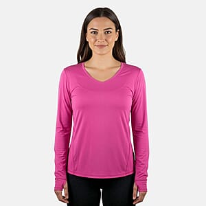 CLOSEOUT JONES NEW YORK Fuchsia Fitted Power Mesh Wicking Pullover Long Sleeve - M