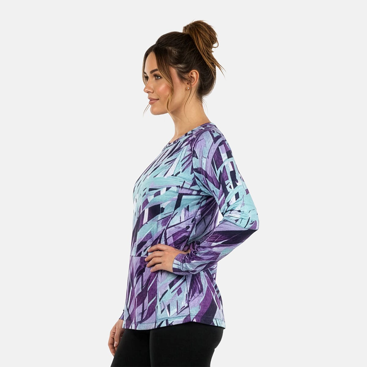 CLOSEOUT JONES NEW YORK Purple Palm Brushed Microfiber Long Sleeve with Kangaroo Pocket - L image number 2