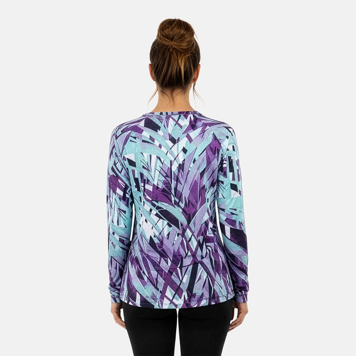 CLOSEOUT JONES NEW YORK Purple Palm Brushed Microfiber Long Sleeve with Kangaroo Pocket - S image number 1