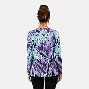 CLOSEOUT JONES NEW YORK Purple Palm Brushed Microfiber Long Sleeve with Kangaroo Pocket - S