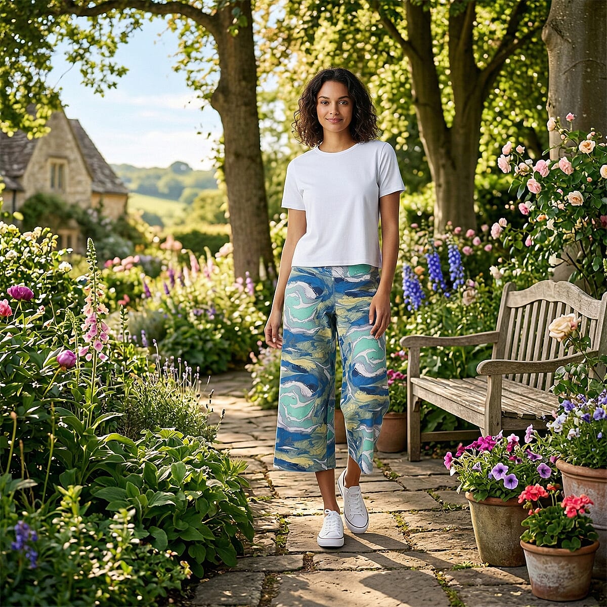 CLOSEOUT JONES NEW YORK Aqua Swirl Brushed Microfiber Long Sleeve with Kangaroo Pocket - M image number 1