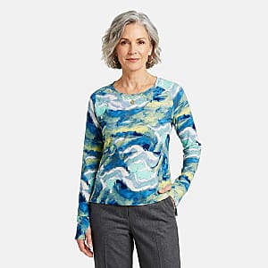 CLOSEOUT JONES NEW YORK Aqua Swirl Brushed Microfiber Long Sleeve with Kangaroo Pocket - S