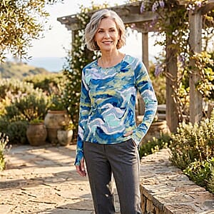 CLOSEOUT JONES NEW YORK Aqua Swirl Brushed Microfiber Long Sleeve with Kangaroo Pocket - S