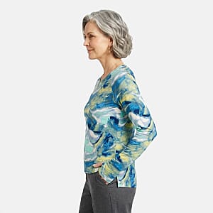 CLOSEOUT JONES NEW YORK Aqua Swirl Brushed Microfiber Long Sleeve with Kangaroo Pocket - S
