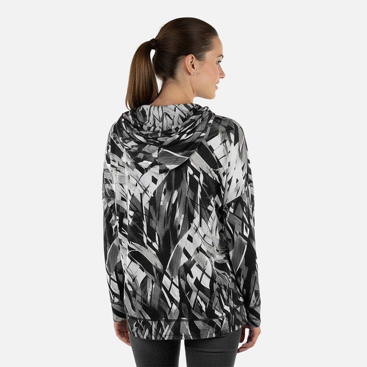 CLOSEOUT JONES NEW YORK Black Palm Brushed Microfiber Long Sleeve with Kangaroo Pocket - L image number 1