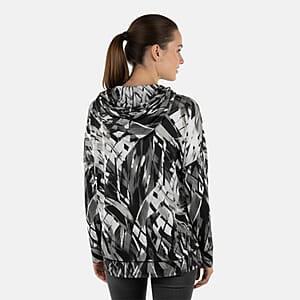 CLOSEOUT JONES NEW YORK Black Palm Brushed Microfiber Long Sleeve with Kangaroo Pocket - L