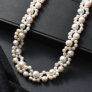 D'Joy Freshwater Pearl Necklace in Rhodium Over Sterling Silver 18 Inches