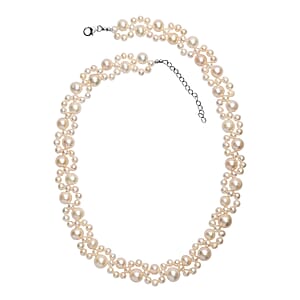 D'Joy Freshwater Pearl Necklace in Rhodium Over Sterling Silver 18 Inches