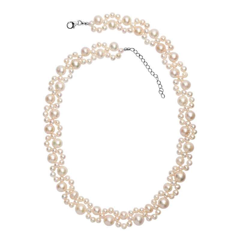 D'Joy Freshwater Pearl Necklace in Rhodium Over Sterling Silver 18 Inches