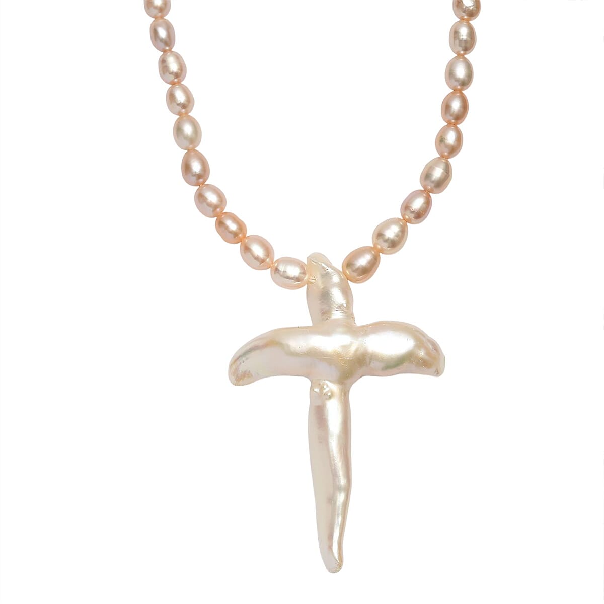 D'Joy Freshwater Pearl Necklace with Angel Charm in Rhodium Over Sterling Silver 18 Inches image number 0