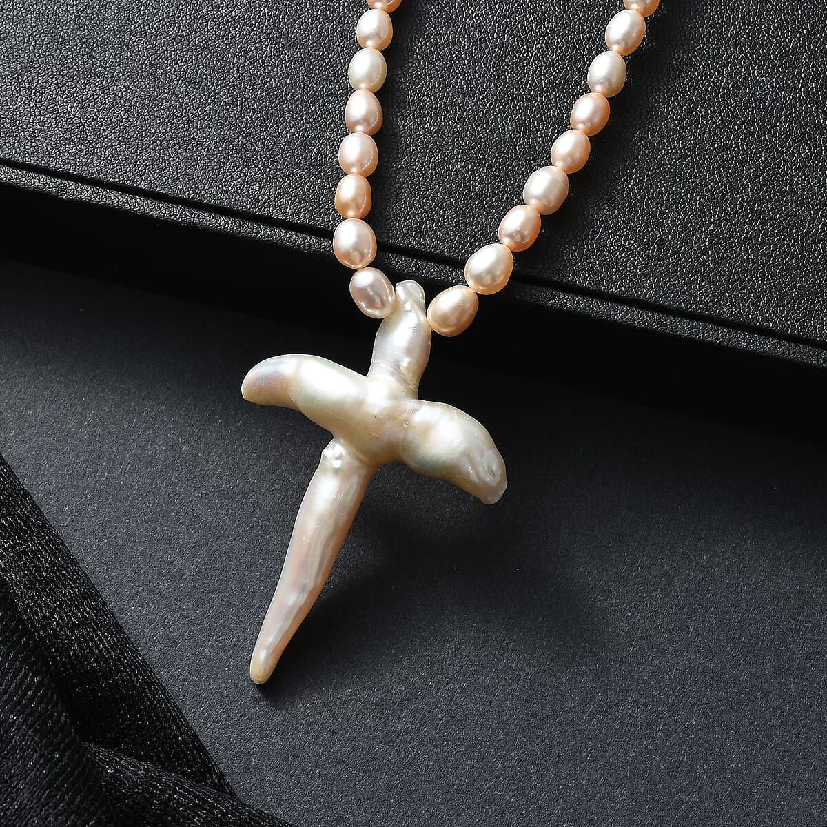 D'Joy Freshwater Pearl Necklace with Angel Charm in Rhodium Over Sterling Silver 18 Inches image number 1