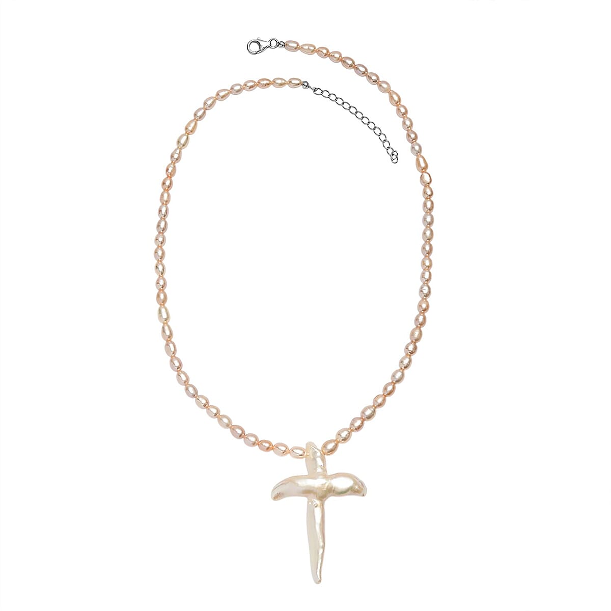 D'Joy Freshwater Pearl Necklace with Angel Charm in Rhodium Over Sterling Silver 18 Inches image number 3