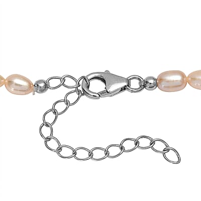 D'Joy Freshwater Pearl Necklace with Angel Charm in Rhodium Over Sterling Silver 18 Inches