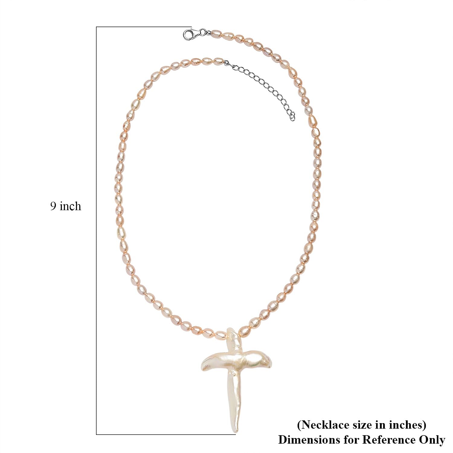 D'Joy Freshwater Pearl Necklace with Angel Charm in Rhodium Over Sterling Silver 18 Inches